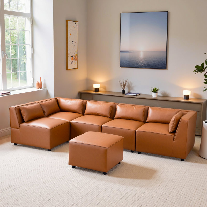 Drua 6-Piece Leather Modular Sectional Sofa