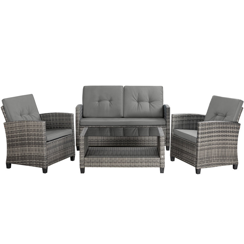 4 Piece  Rattan Sofa Seating Group with Cushions, Gray