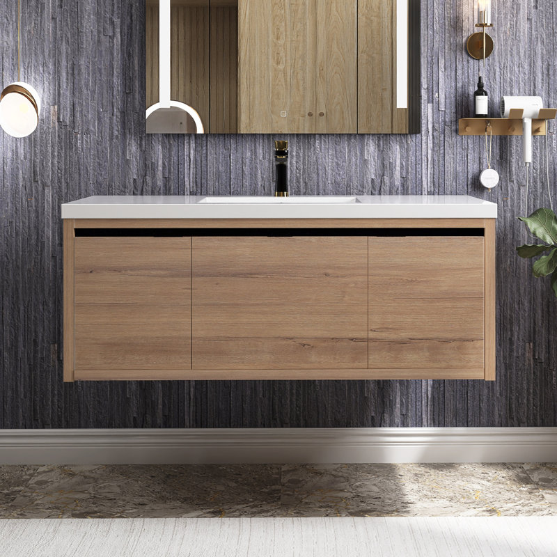Meuble-lavabo mural simple avec comptoir 48 po Devani, Imitation chêne