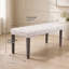 Pouf-banc en velours capitonné beige, 115,6 cm L x 43,2 cm l x 48,2 cm H, pieds en bois d'hévéa