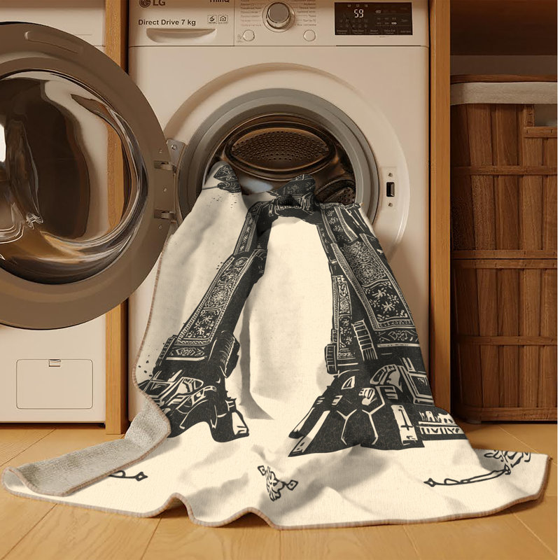 Tapis beige lavable à la machine Mendon, 5 x 8