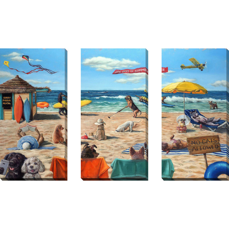 "Dog Beach", ensemble de 3 impressions sur toile