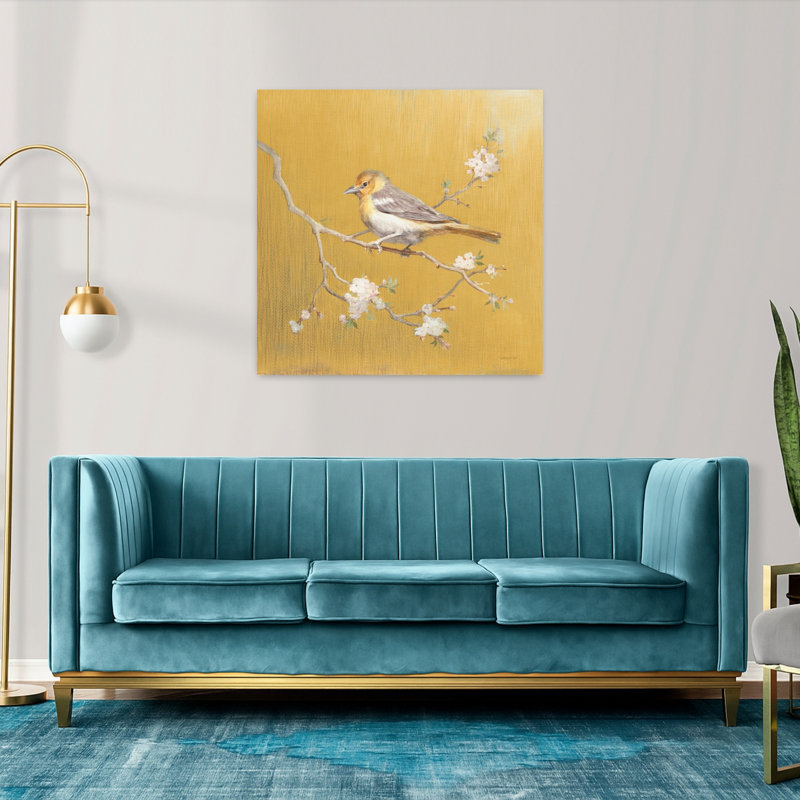 Oriole du Nord contemporain sur fond doré avec art animalier, H 36 po x l 36 po