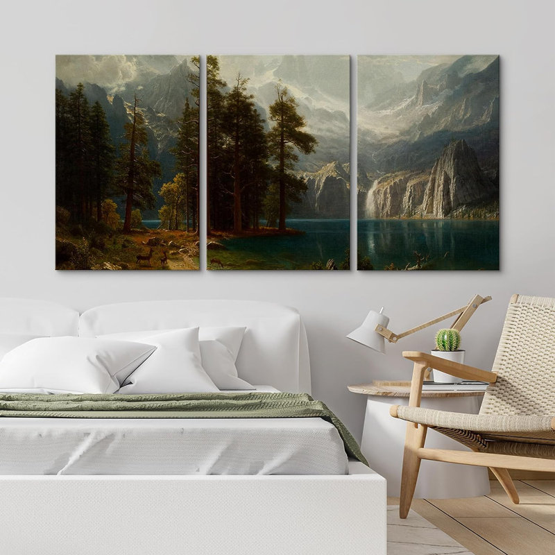 " IDEA4WALL - 3 Piece Framed Canvas Wall Art - Sierra Nevada In California By Albert Bierstadt Giclee - Modern Home Art Stretched And Framed Ready To Hang " 3 - Pieces