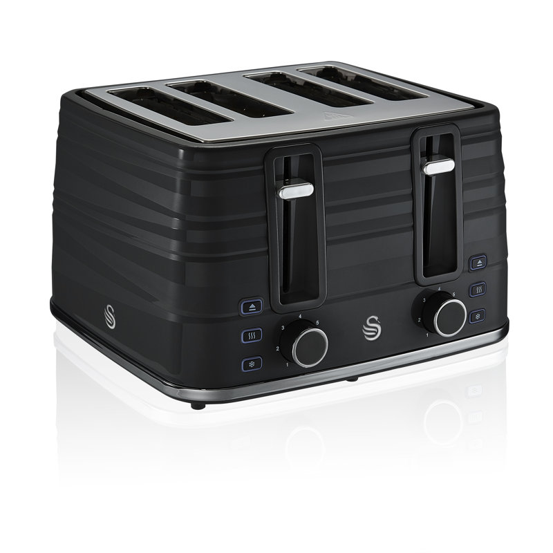 Swan 4-Slice Symphony Toaster, Defrost, Cancel and Reheat Functions, Independent Browning Controls,, Black