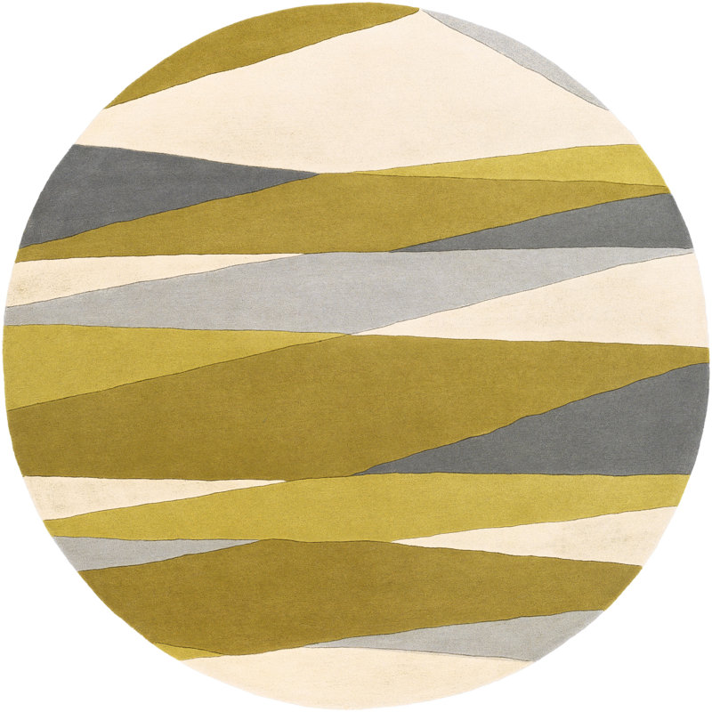 Ayeln Hand Tufted Wool Geometric Indoor Rug, Round 6'