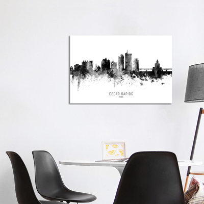 Cedar Rapids Iowa Skyline Name Bw by Michael Tompsett - 1 Piece Wrapped Canvas Wall Art