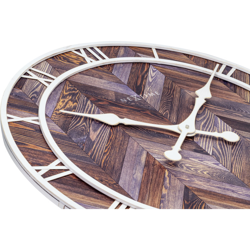 Très grande horloge murale 23 po, Bois foncé / Blanc