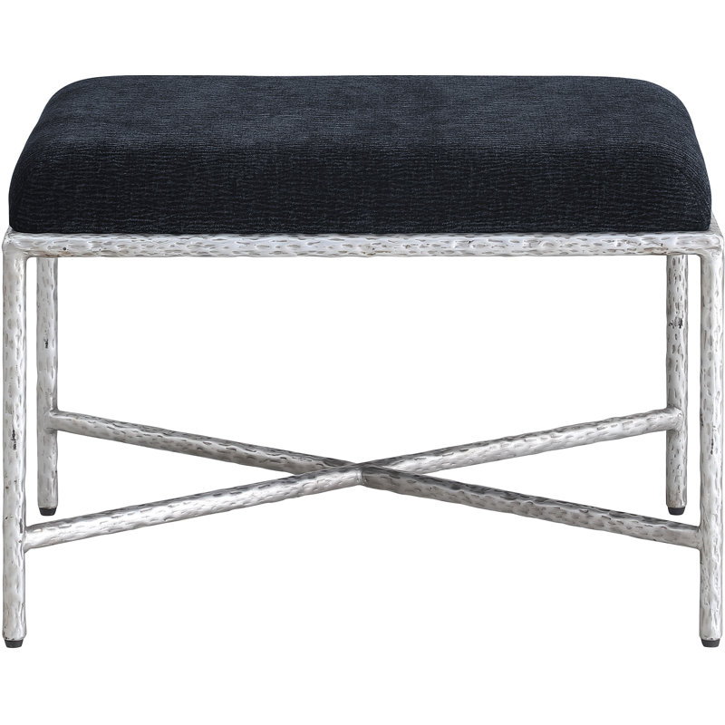 Iyania Chenille Fabric Bench, Silver, Black Chenille Fabric