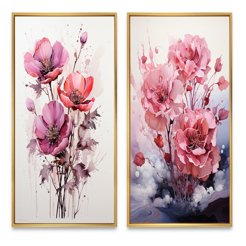 " Pink Minimalism Simplicity In Bloom " 2 - Pieces, Gold Framed, 20" H x 24" W