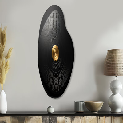 Black And Gold Vinyl Serenade II - Vinyl Records Curved Shape Assymterical Metal Wall Art