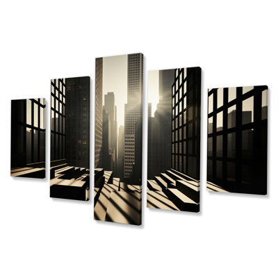 Skyscrapers Architectural Shadows - Architecture Canvas Art Print - 5 Panels