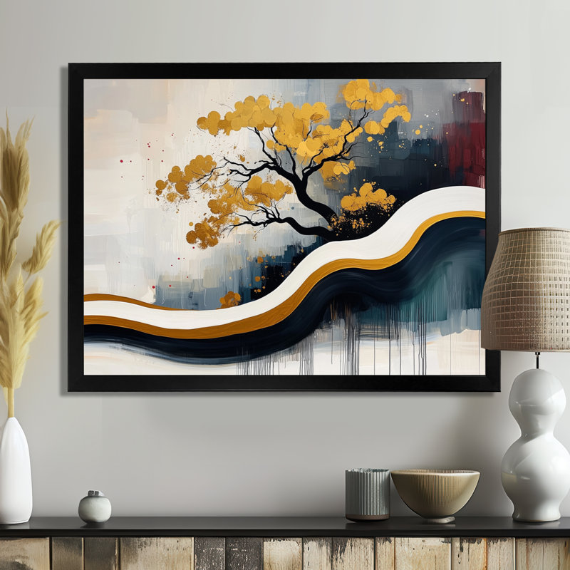 «Abstract Bonzai Roots and Reflections - Abstract Still Lifes», art mural abstrait, H 12 po x l 20 po, Avec cadre