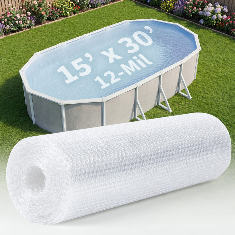 Blue Wave 15x30-ft Oval Solar Pool Cover 12-Mil Clear - Solar Cover for Above Ground Pool, Thermal Bubble Blanket for Heat Retention & Reduced Evaporation
