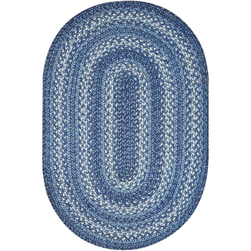 Tapis bleu réversible en jute tressé Damell, Ovale 2 pi 3 po x 3 pi 9 po