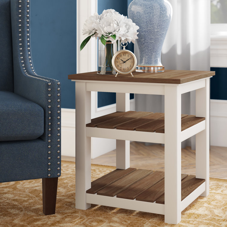 Athulya 21" Wide Cottage Beach House Design Square End Table With 2 Open Shelves