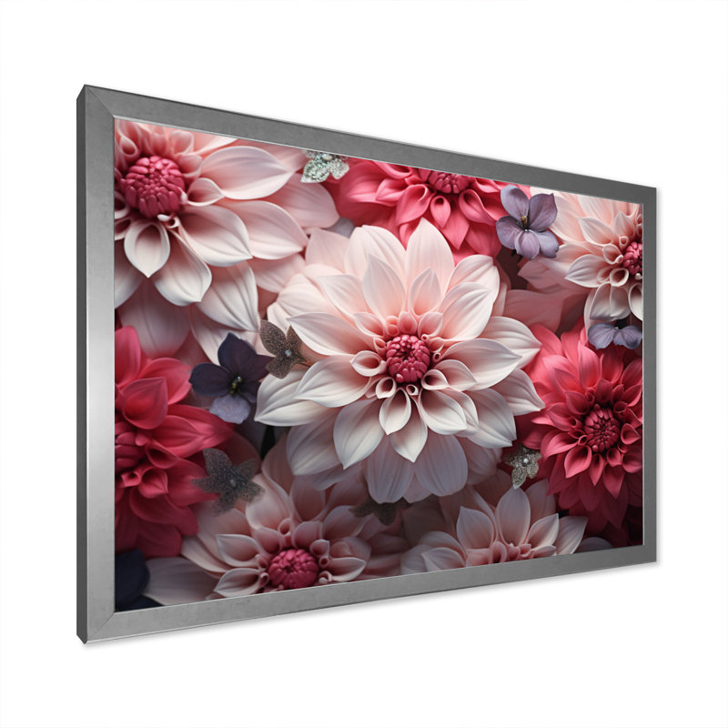 Variété de pétales de fleurs sur toile, H 34 po x l 44 po x P 1,5 po, Cadre simple argenté