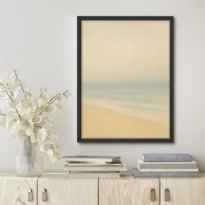 Calm Beach Horizon Framed Wall Art Print - Soft Ocean and Sand Gradient Artwork for Serene Living Room or Bedroom