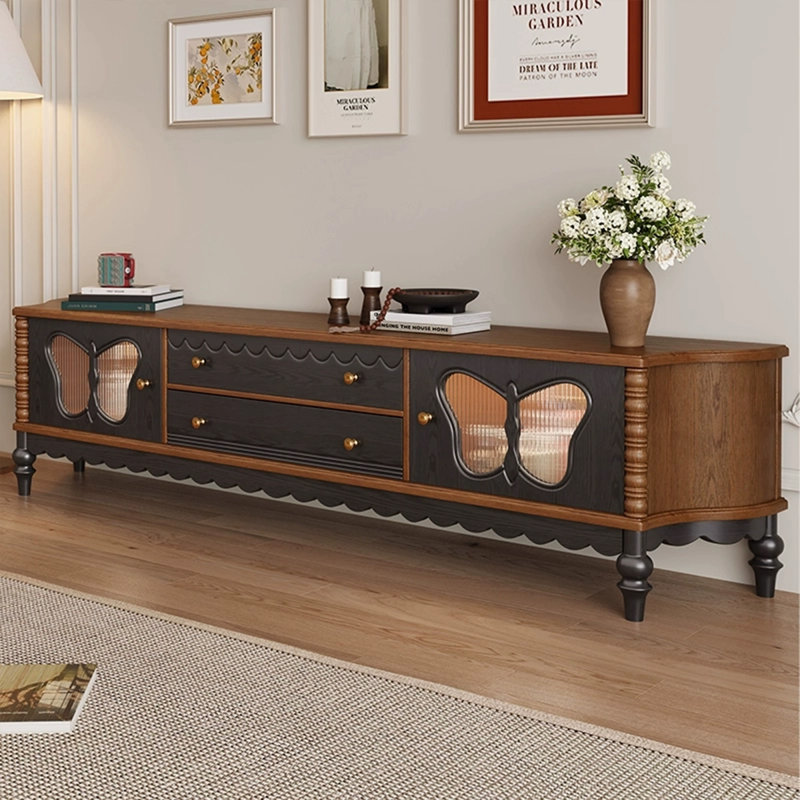 Meuble télé moderne en bois manufacturé noir, H 22,05 po x L 78,74 po x l 15,75 po