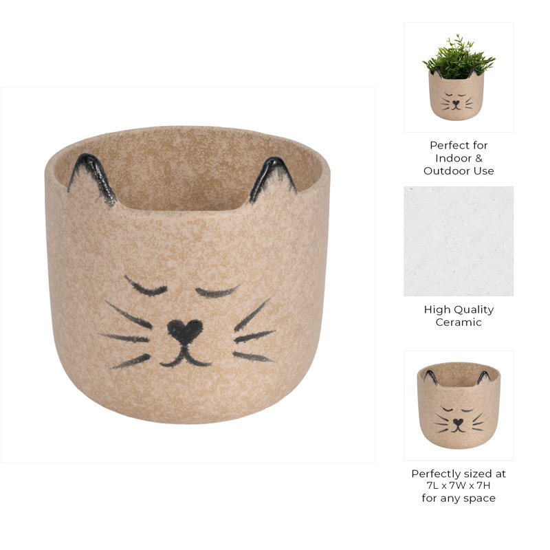 Sagebrook Home 7" Charming Ceramic Kitty Planter, Tan