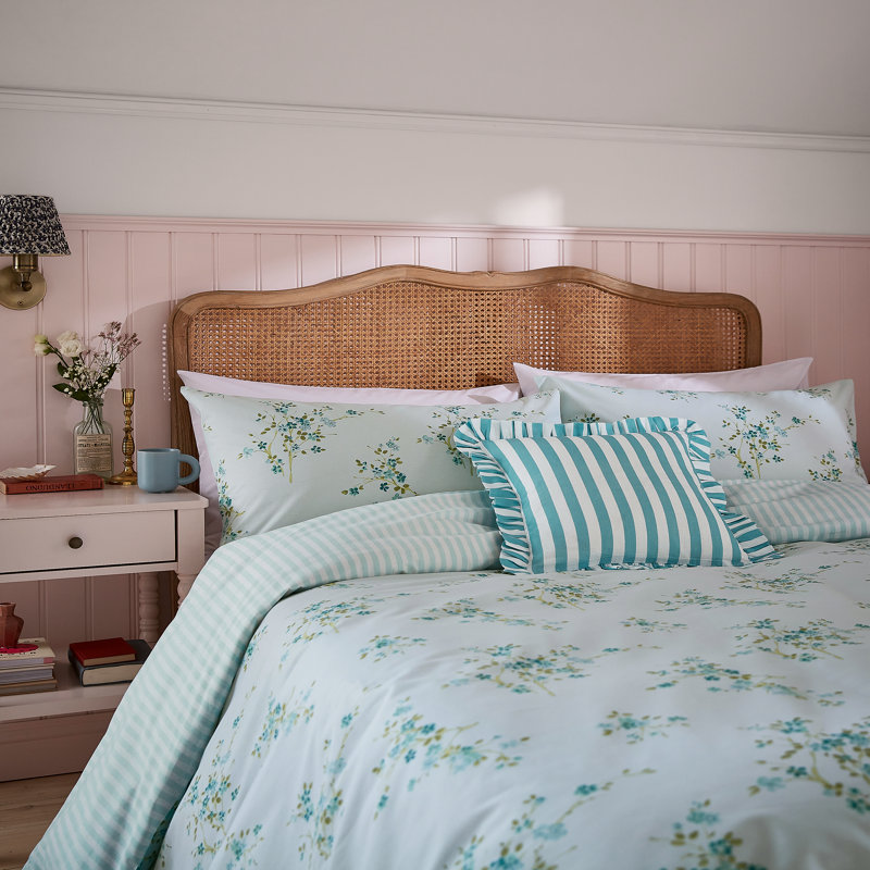 Blossom Print Cotton Duvet Cover Set, Single Duvet Cover + 1 Standard Pillowcase, Blue