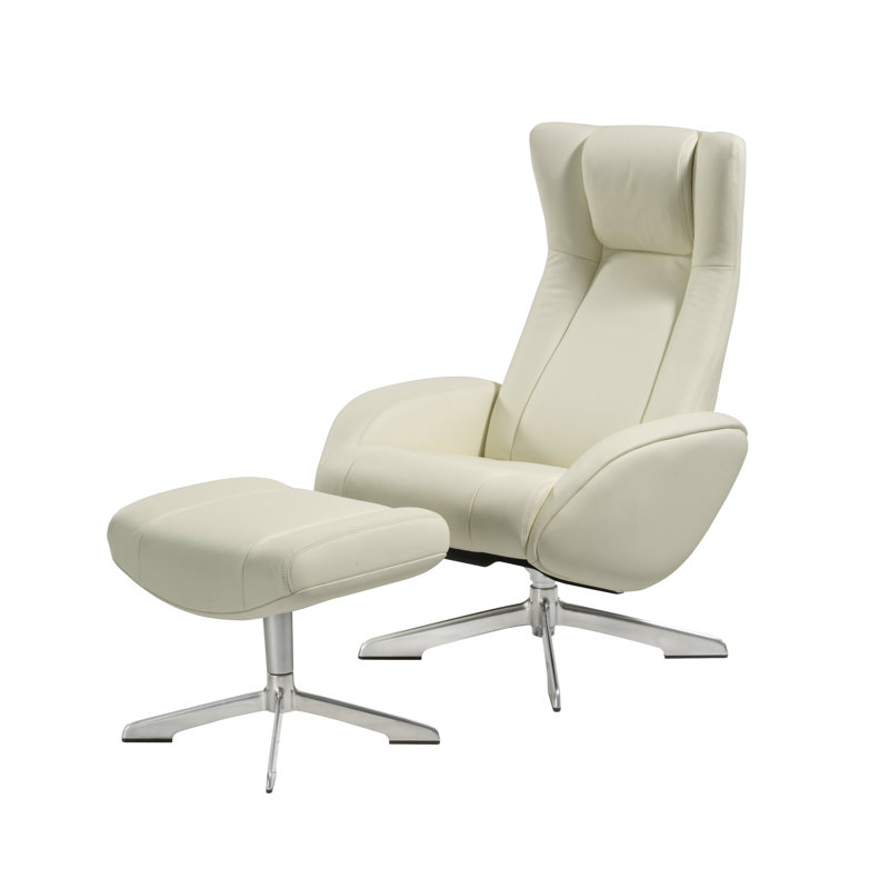 Wapato Upholstered Swivel Recliner, White Leather Match