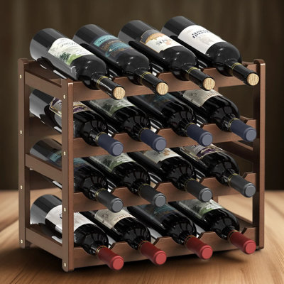 16-Bottle Bamboo Wine Rack, 4-Tier Space-Saving Countertop Storage Organizer For Kitchen, Bar, Or Cabinet - Sturdy Freestanding Design For Easy Access & Clutter-Free Display
