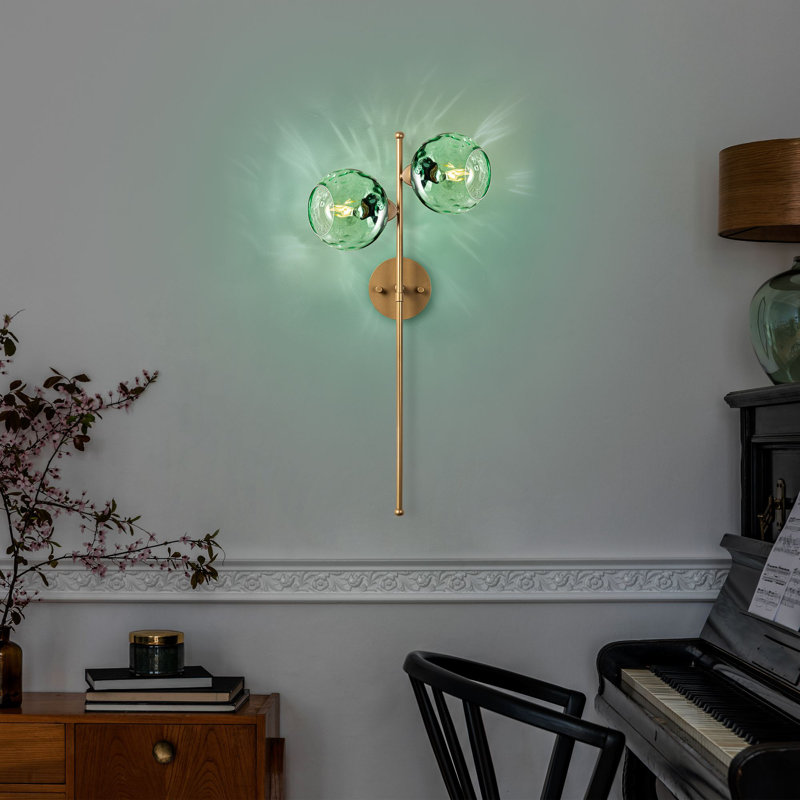 Lampe murale élégante, menthe et or, 13,8 x 9,8 x 28,3 pouces | Corps en métal durable et capuchon en verre, type de douille: 2 x E27 Max 40W | Parfait pour le salon, la chambre à coucher et le couloir, conception élégante, indice de protection IP20