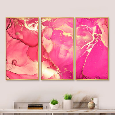 Rose et or fuchia liquide Art II - 3 pièces, reproduction sur toile