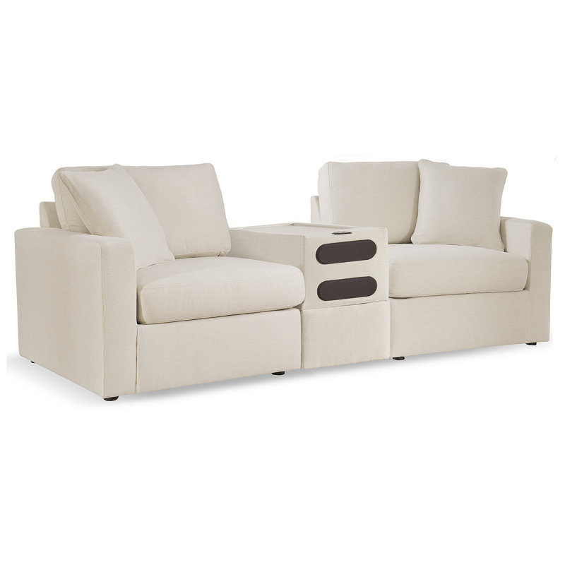 Braintree 3-Piece Sectional With Audio Console, Beige Polyester