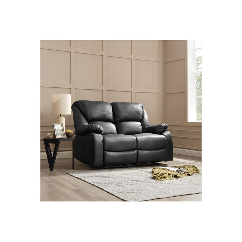 Rivka 2 Seater Faux Leather Reclining Sofa, Black