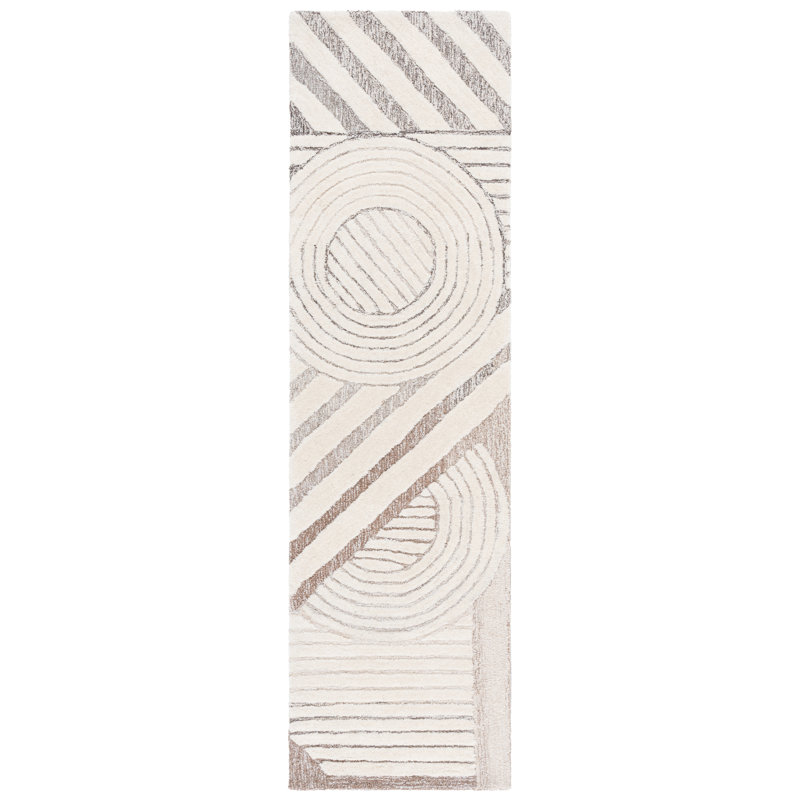 Tapis abstrait en laine et coton touffeté à la main Ebony 818, Tapis de couloir 2 pi 3 po x 8 pi