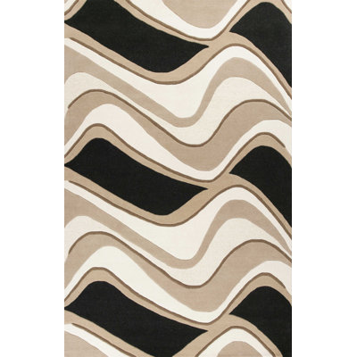 Tapis en laine à vagues abstraites noires ou beiges 3 pi x 5 pi