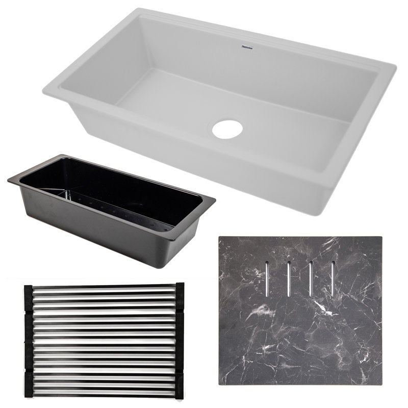 Plymouth 33.75'' L Single Basin Kitchen Sink, Matte White