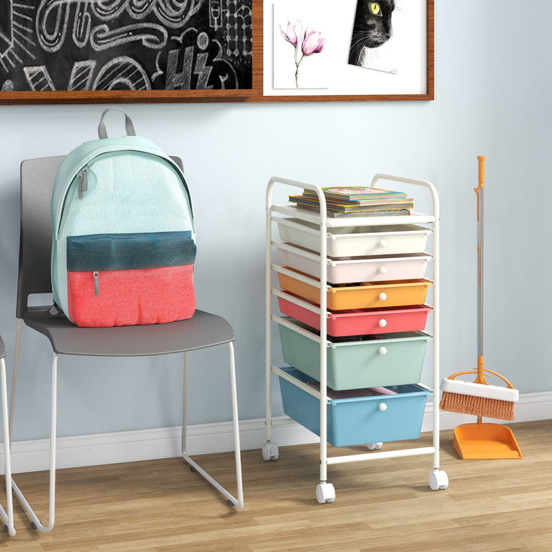 6 Drawer Storage Drawer, Blue/Pink/Orange/Teal/Red/White