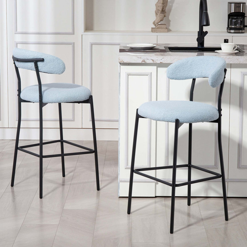 Tabouret de bar à hauteur de comptoir avec housse en tissu Teddy et îlot de cuisine avec base thermolaquée et repose-pieds