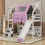 Lit mezzanine avec structure en forme de maison et tente-107262534-107262536