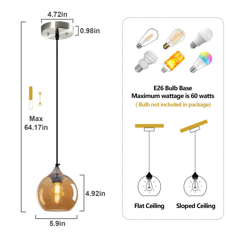 Charolyn 3 - Light Single Pendant Light Globe Pendant Light Fixtures Glass Pendant Lights Kitchen Island Lighting, Amber