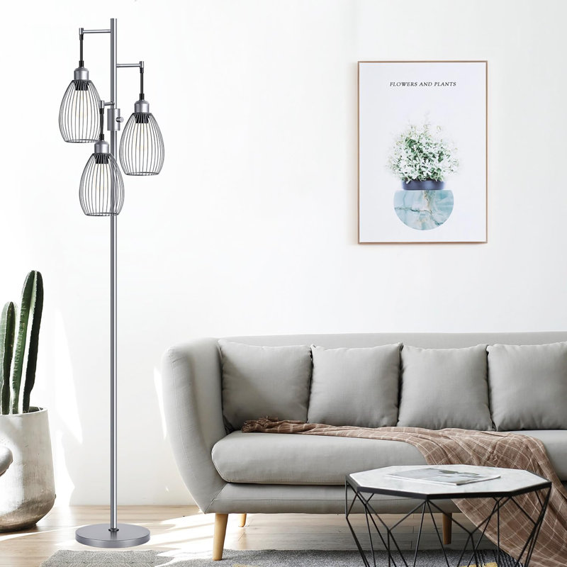 70" Modern Floor Lamp for Living Room, Silver, Silver
