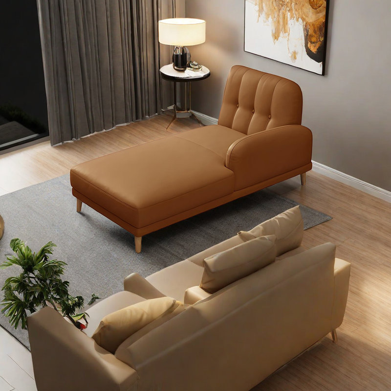 Chaise longue inclinable en simili cuir, Accoudoir à gauche (vu de face), Fauve