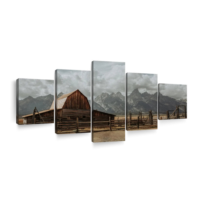 Grange Moulton Barn sur toile, 5 pièces, H 36 po x l 80 po x P 1,25 po