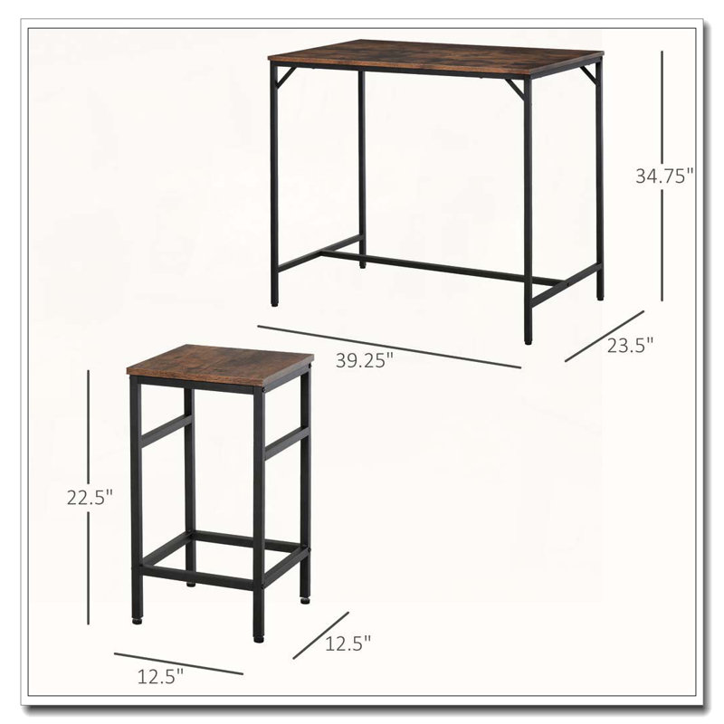 5-Piece Industrial Dining Table Set Bar Table & 4 Stools Set Space Saving for Pub & Kitchen