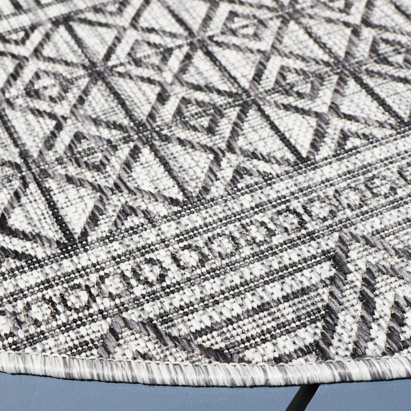Tapis d'intérieur / extérieur à motif géométrique Jacian Performance, Rond 5 pi 3 po