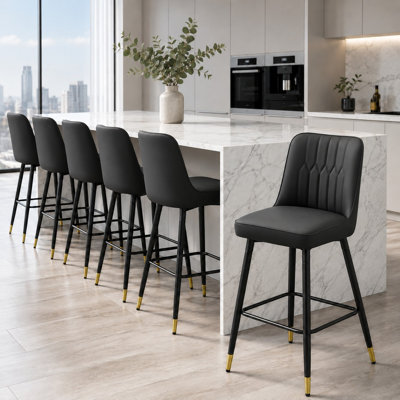 27" Counter Height Bar Stool Set, Faux Leather Bar Stools With Backs For Kitchen Island