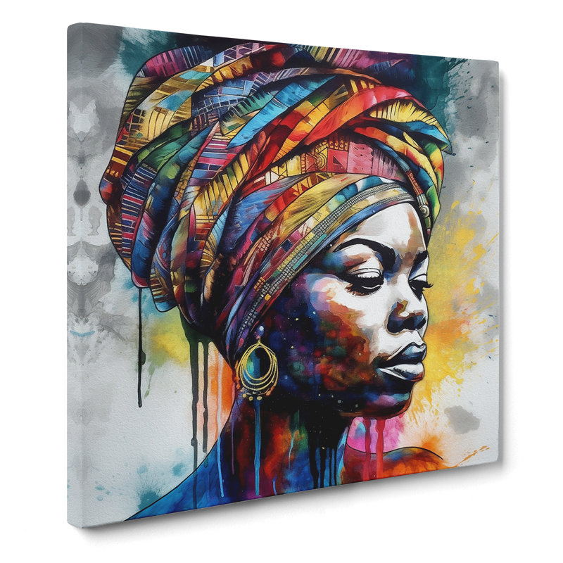 African Woman Crayon Art - Wrapped Canvas, 35cm H x 35cm W x 3cm D