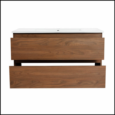 Meuble-lavabo mural de 36 pouces avec lavabo en céramique et tiroirs à fermeture en douceur, parfait pour un design moderne et peu encombrant