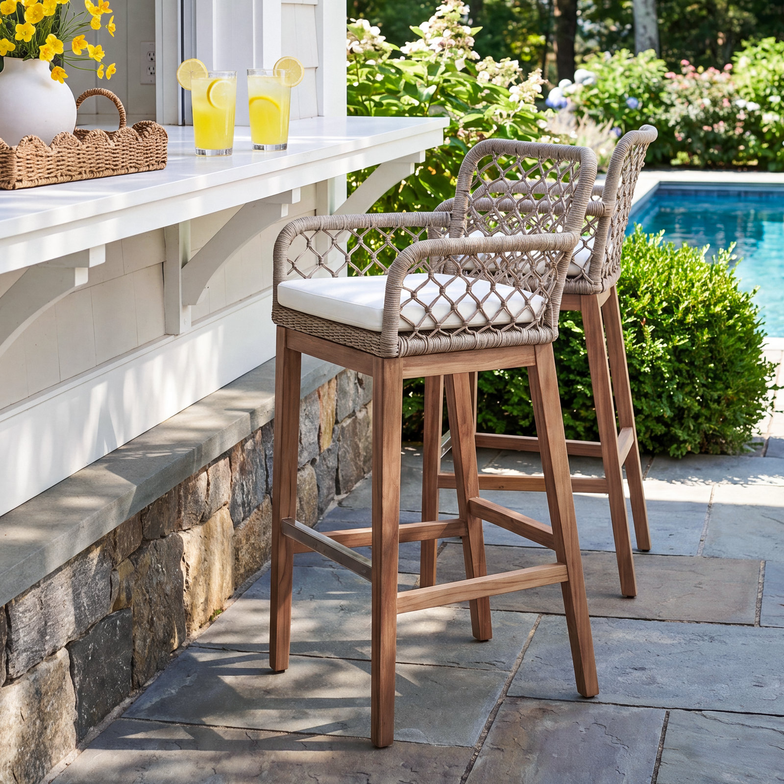 Paulo Outdoor Bar Stool with Cushion, 30.75"