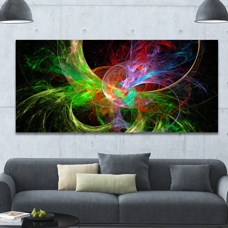 « multi-color fractal abstract design », impression sur toile tendue en vert/rouge/noir, H 20 po x l 20 po x P 1 po