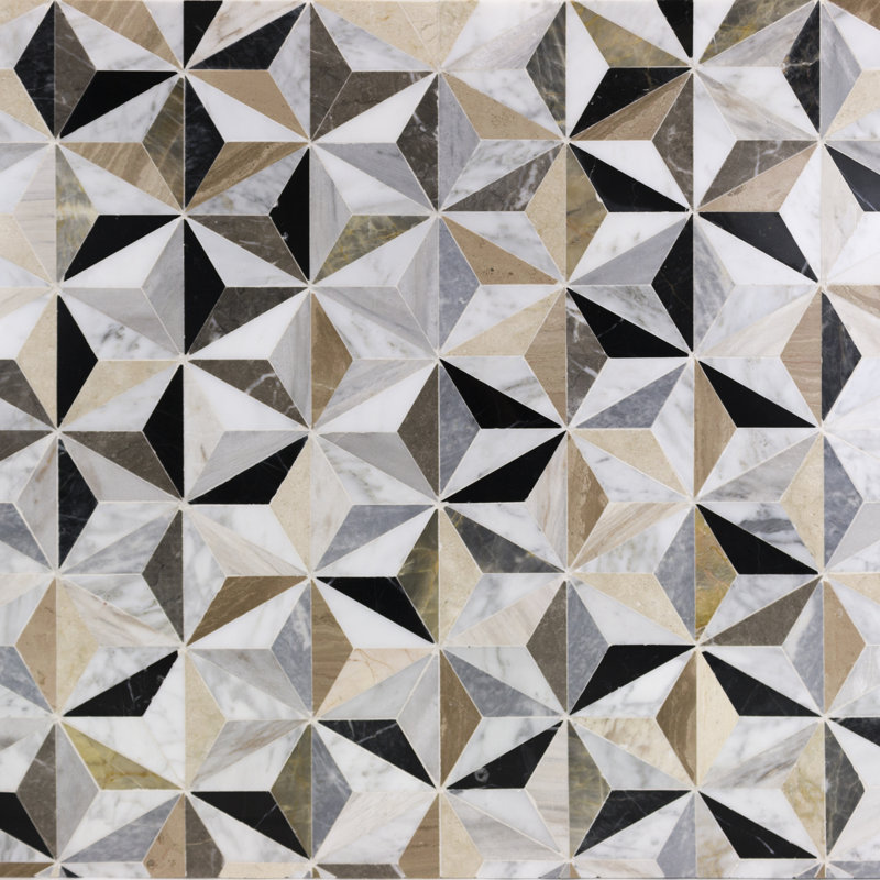 Phantom 13.58" x 15.74" Geometric Marble Mosaic Wall & Floor Tile, Harvest Cream