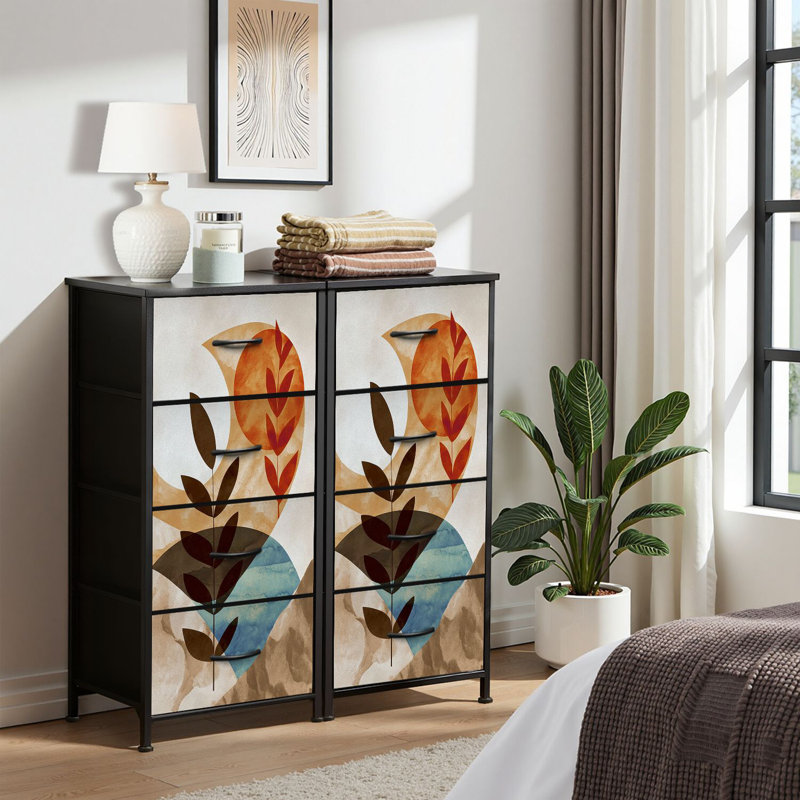 4 Drawer Dresser for Bedroom, Narrow Chest of Drawers, Wooden Top and Study Iron Frame 18"x37.5"-(WxH)